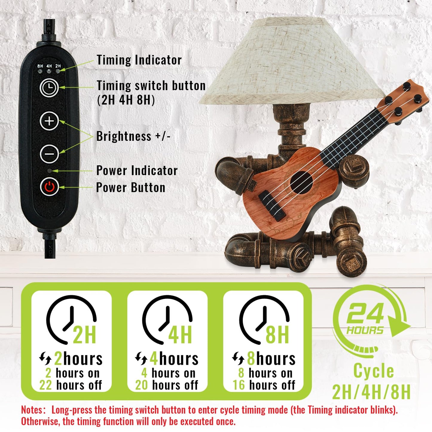 Lovefindahome Vintage Industrial Robot Guitar Table Lamp with Bulb - Remote Control,Timer,Dimmable - Cool Gifts for Music Lovers,Men,& Musicians - Steampunk & Retro Style Bronze