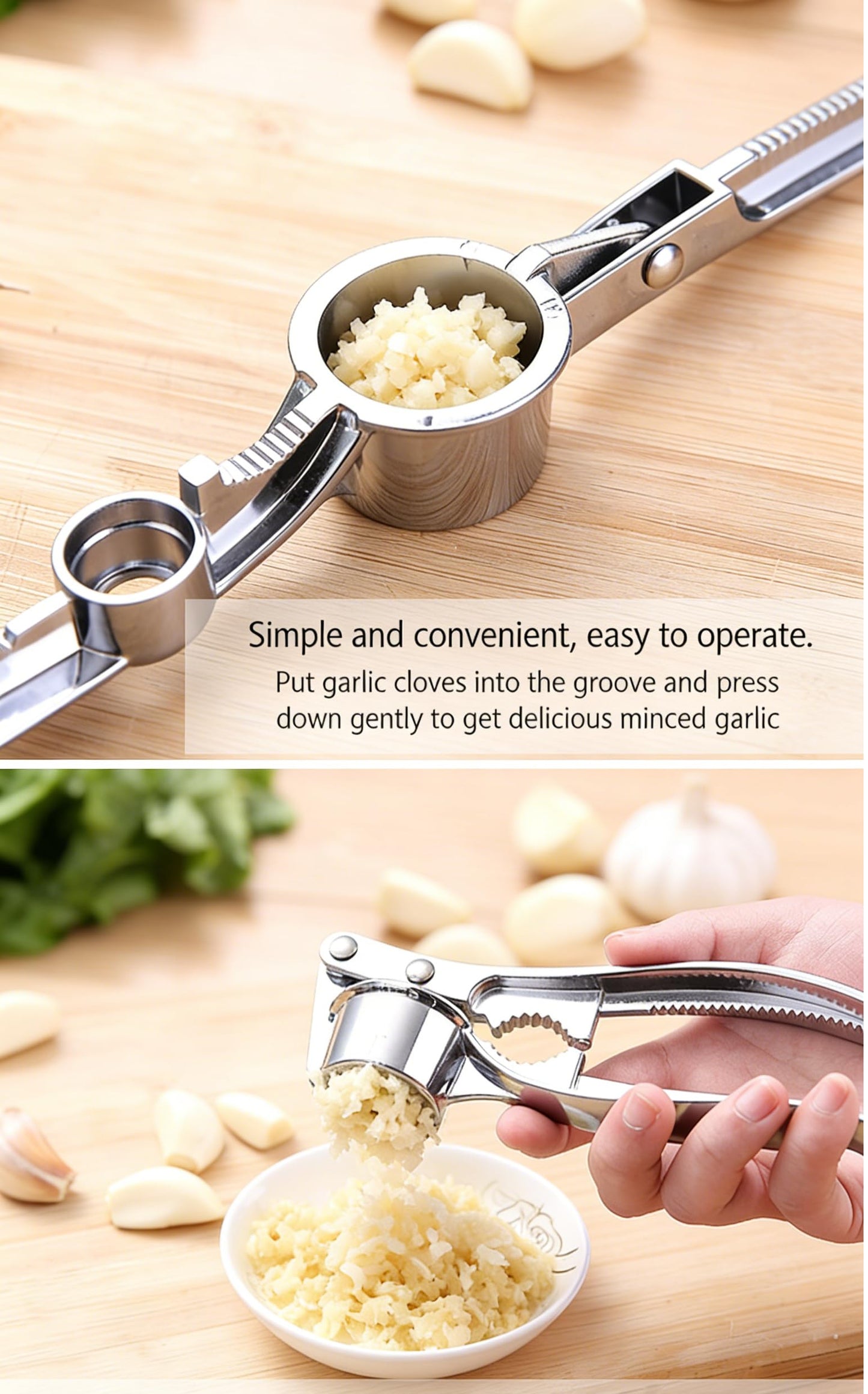 Multifunctional Garlic Press, 3-in-1 Kitchen Tool, Aluminium Alloy, Garlic Crusher with Walnut Cracker and Bottle Opener