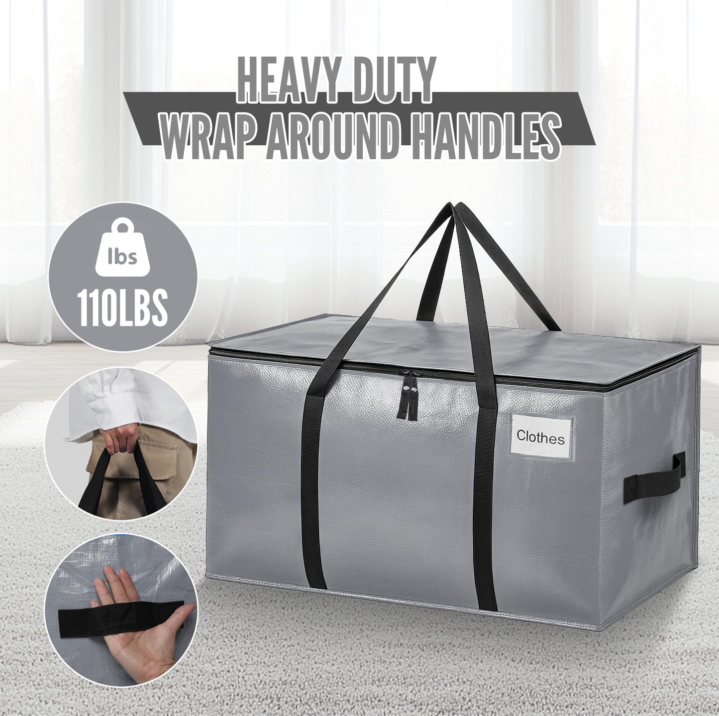 BAGAIL Heavy Duty Moving Bags with Strong Handle, Extra Large Moving Boxes, Storage Tote for Clothes, College Moving Supplies(Grey, 10 Pack)