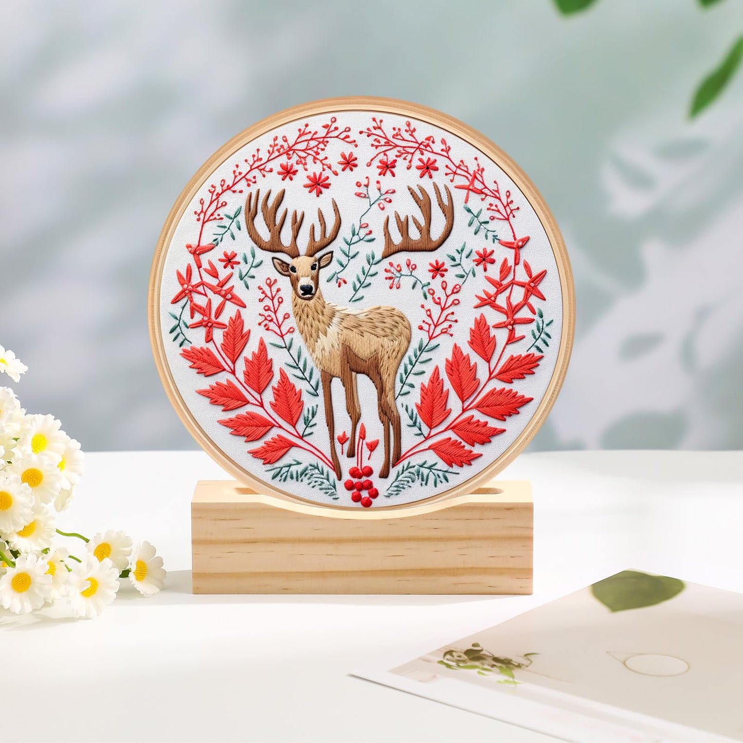 Chunful 6 Pcs Embroidery Hoop Display Stand Wooden Embroidery Frames Holder 2 Tier Groove Cross Stitch Hoop Stand Base Accessories for Display Works Home Exhibition Decor(5.31" X 1.3" X 1.5")