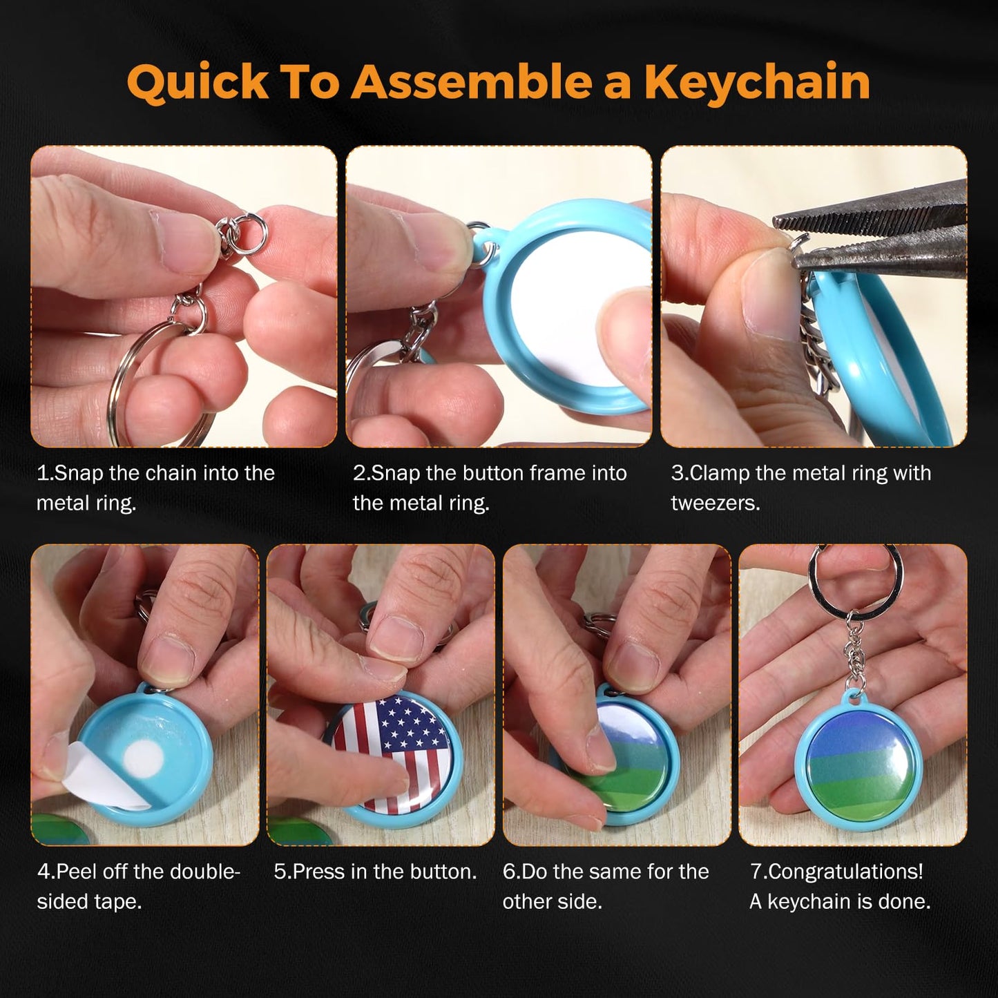 BEAMNOVA 50 Sets of Button Maker Supplies for 32mm 1.26 in (1-1/4 inch) Double-Sided Keychain Metal Parts for Hand Press Round Badge Crafts Making Machine