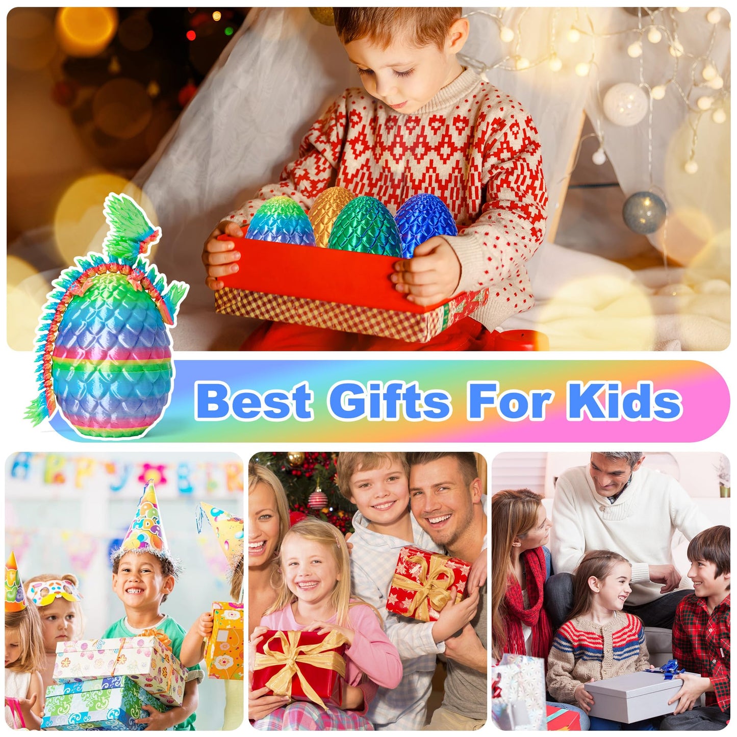 3D Printed Dragon Eggs with Dragon Inside, Easter Mystery Dragon Egg Articulated Crystal Dragon Fidget Toy, Surprise 3D Printed Dragon Egg with Wings Flying Animals Toy Easter Basket Stuffers 4PCS(A)