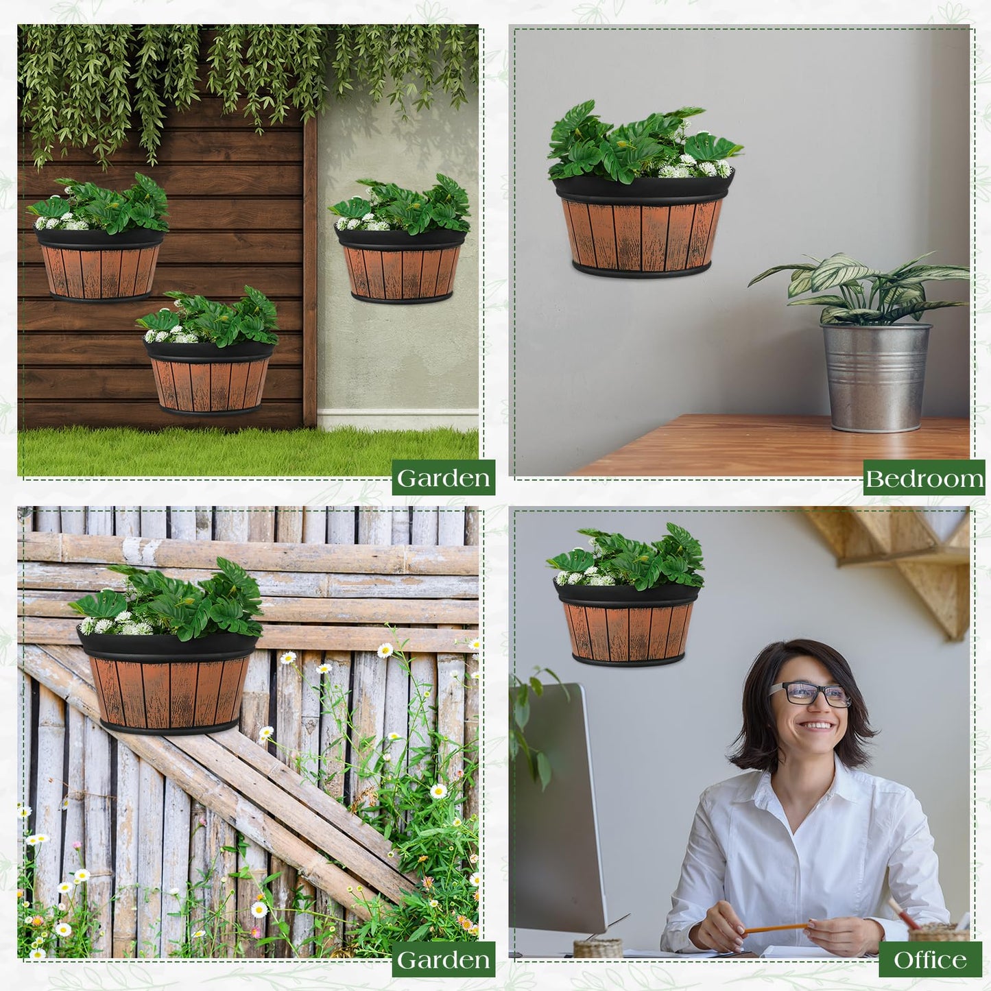 Layhit 6 Pcs Wall Hanging Planters Outdoor Pot Planter Wine Barrel Planter Distressed Oak Thickened Plastic Water Storage Flower Pots for Flower Indoor Outdoor(10 Inches,Brown)