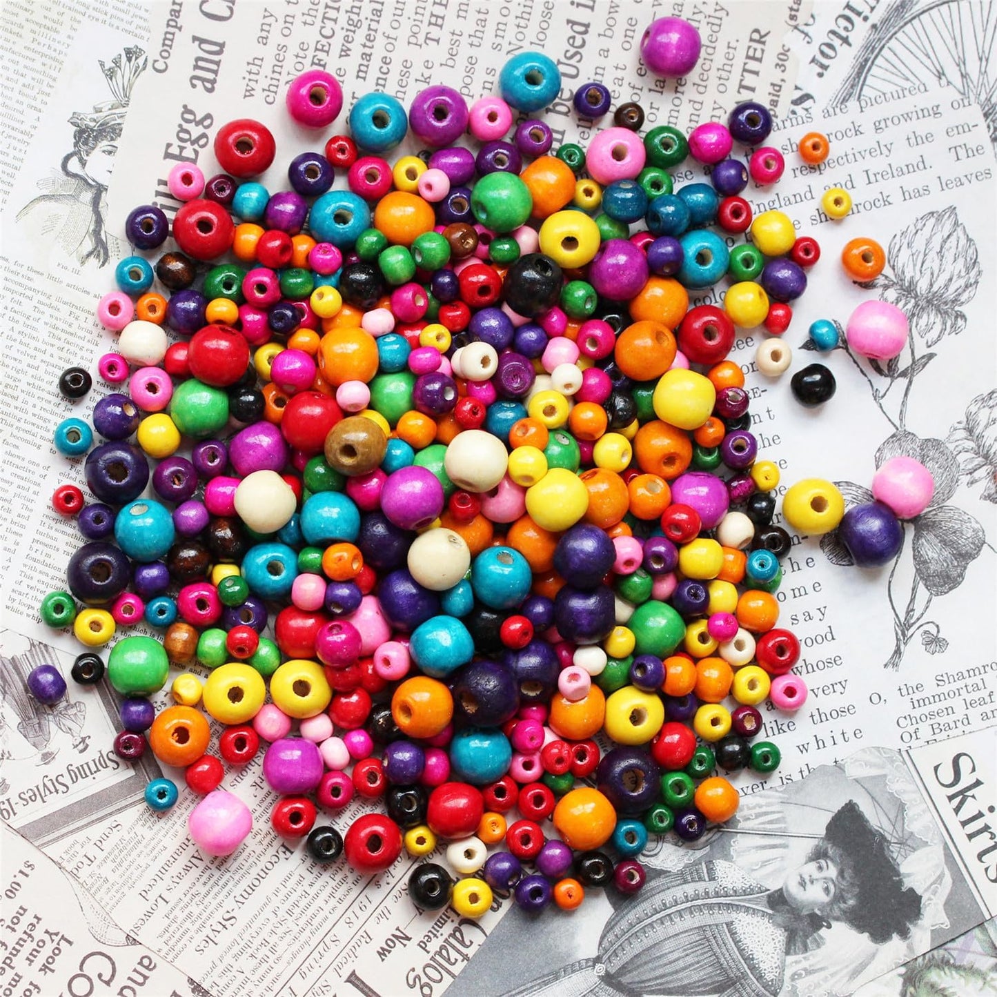 BetterJonny 800 Pcs Colorful Wooden Beads - 4 Size Large Hole Painted Wooden Beads for Macrame Rosary Bracelet Jewelry Craft Making (8mm, 10mm, 12mm, 16mm)