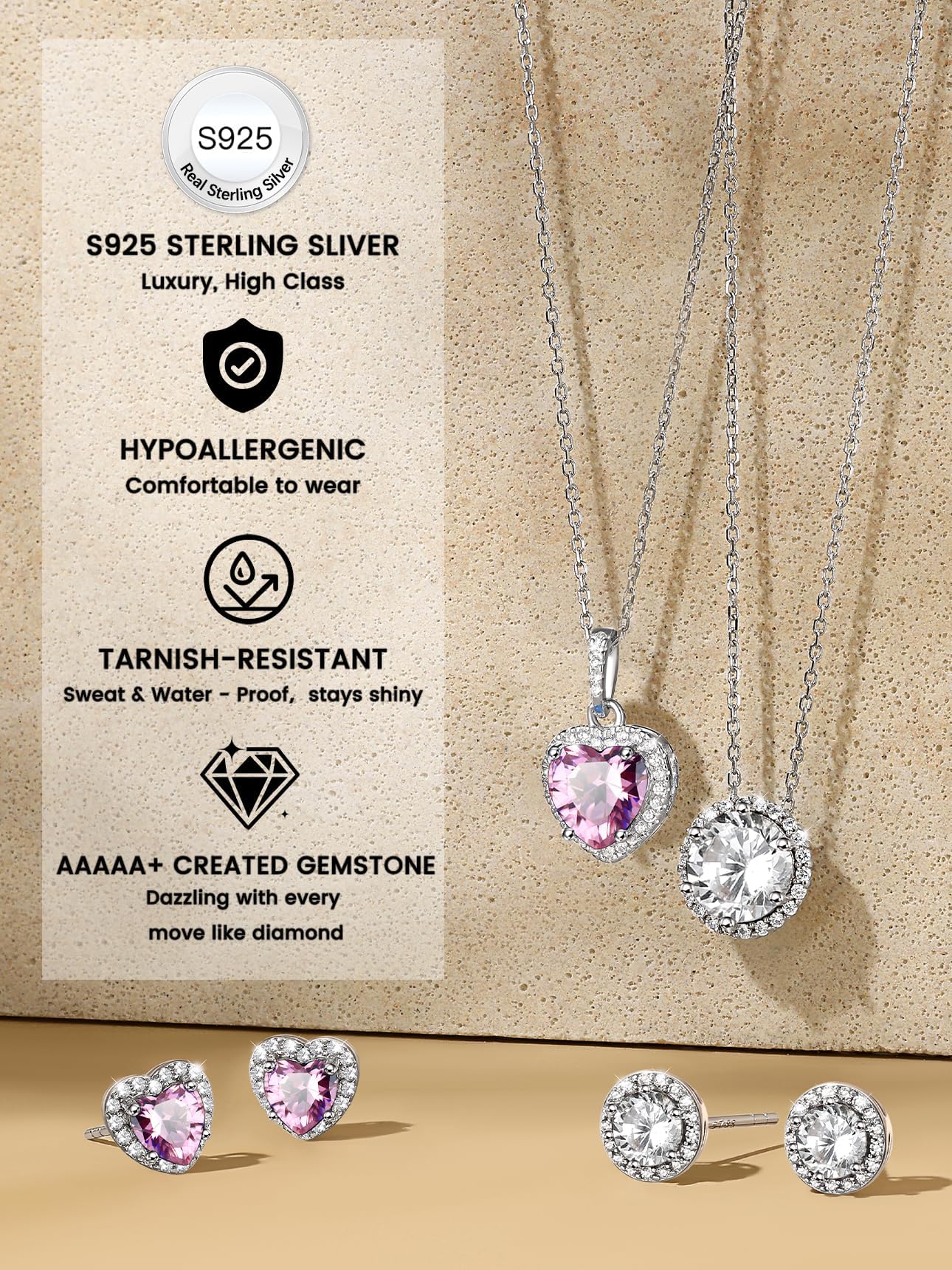 Bestyle Infinity Love Heart Stud Earrings with October Pink Tourmaline Birthstone Crystal, Brilliant Love Heart Diamond Studs Statement Jewelry for Women