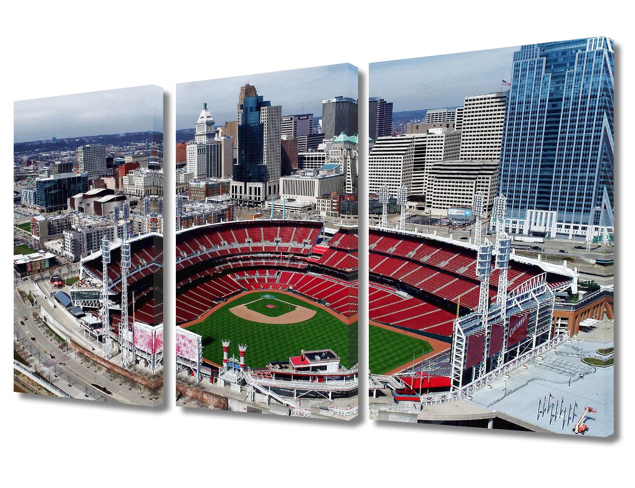 3 Panel Great American Ball Park Baseball Stadium Canvas Wall Art Cincinnati America Baseball Stadium Sports Posters and Prints Bathroom Decor Wall Art House Decor Framed Ready to Hang (36"Wx24"H)