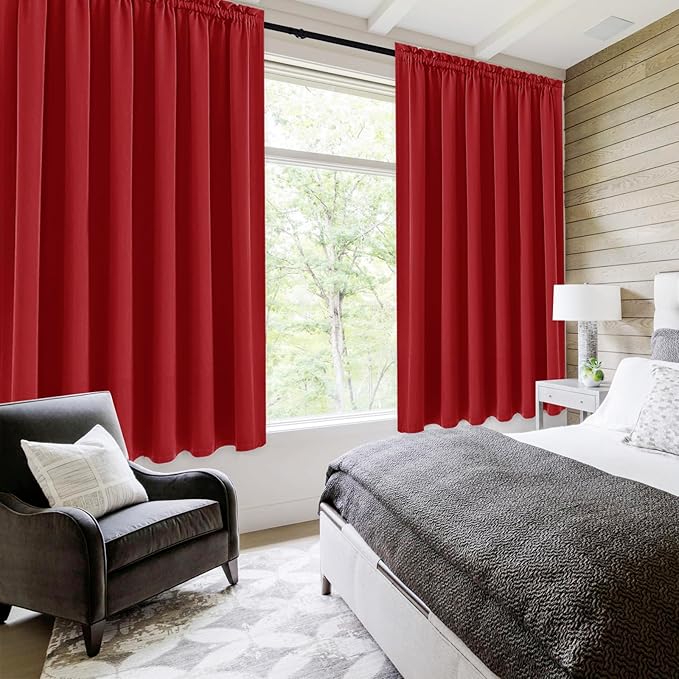 DWCN Blackout Curtains for Living Room Thermal Insulated, Energy Saving & Noise Reducing Bedroom Curtains, Red, W 70x L 72 Inch, Set of 2 Rod Pocket Curtain Panels