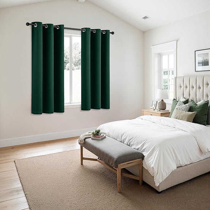 MIULEE Hunter Green Blackout Curtains - Thermal Insulated Bedroom Curtains Room Darkening Drapes for Living Room Kitchen Christmas Grommet Top Window Treatment, 40 x 54 Inches Long, 2 Panels