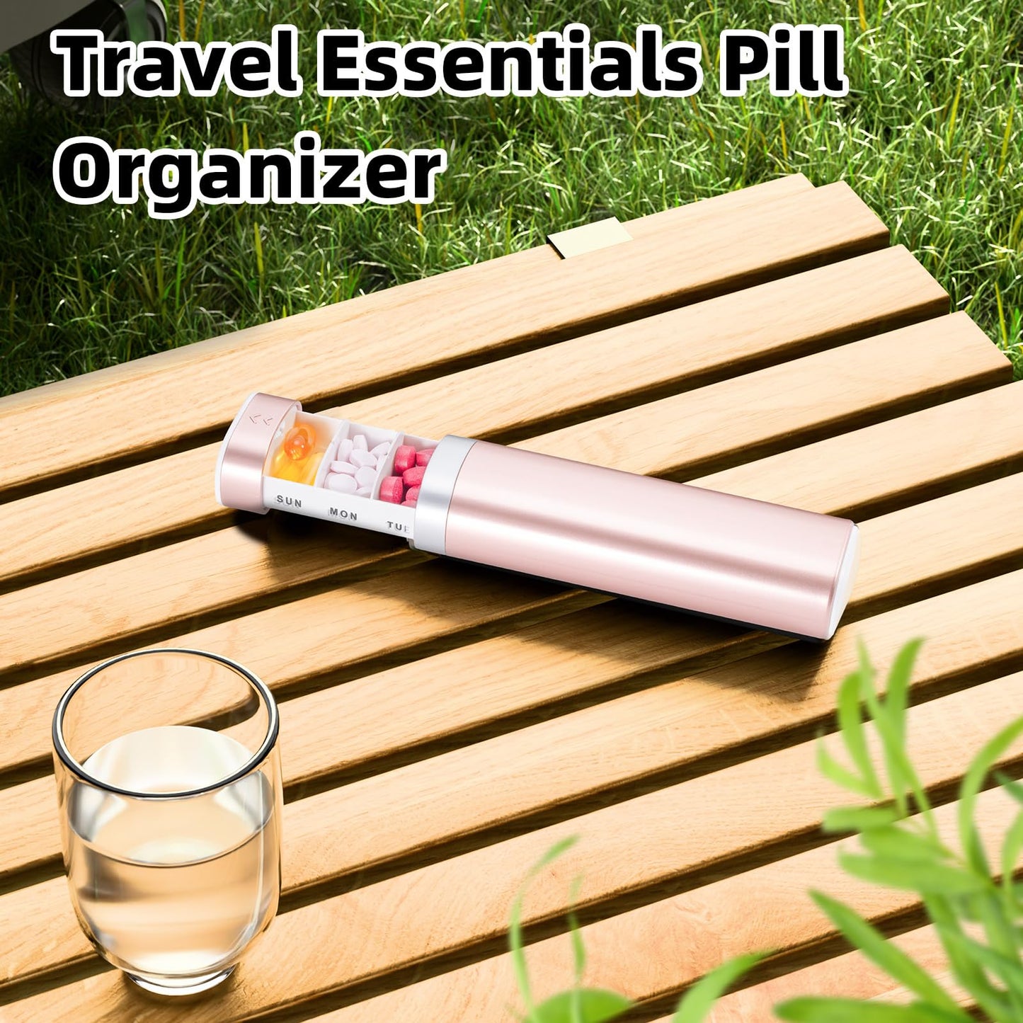 Betife Travel Pill Organizer Weekly 7 Day, Compact Daily Pill Box, Portable Medicine Case, Cute Pill Holder for Vitamins Supplements, Drawer-Shaped Pills Organizer(Pink)