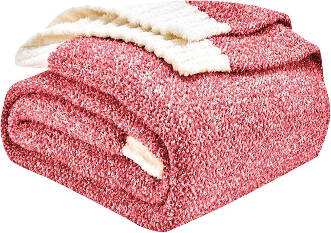 CozeCube Melange Blanket, Ultra Soft Christmas Red and White Throw Blanket, Warm Cozy Knit Fuzzy Plush Reversible Throw for Couch Bed Sofa, 60"x80"