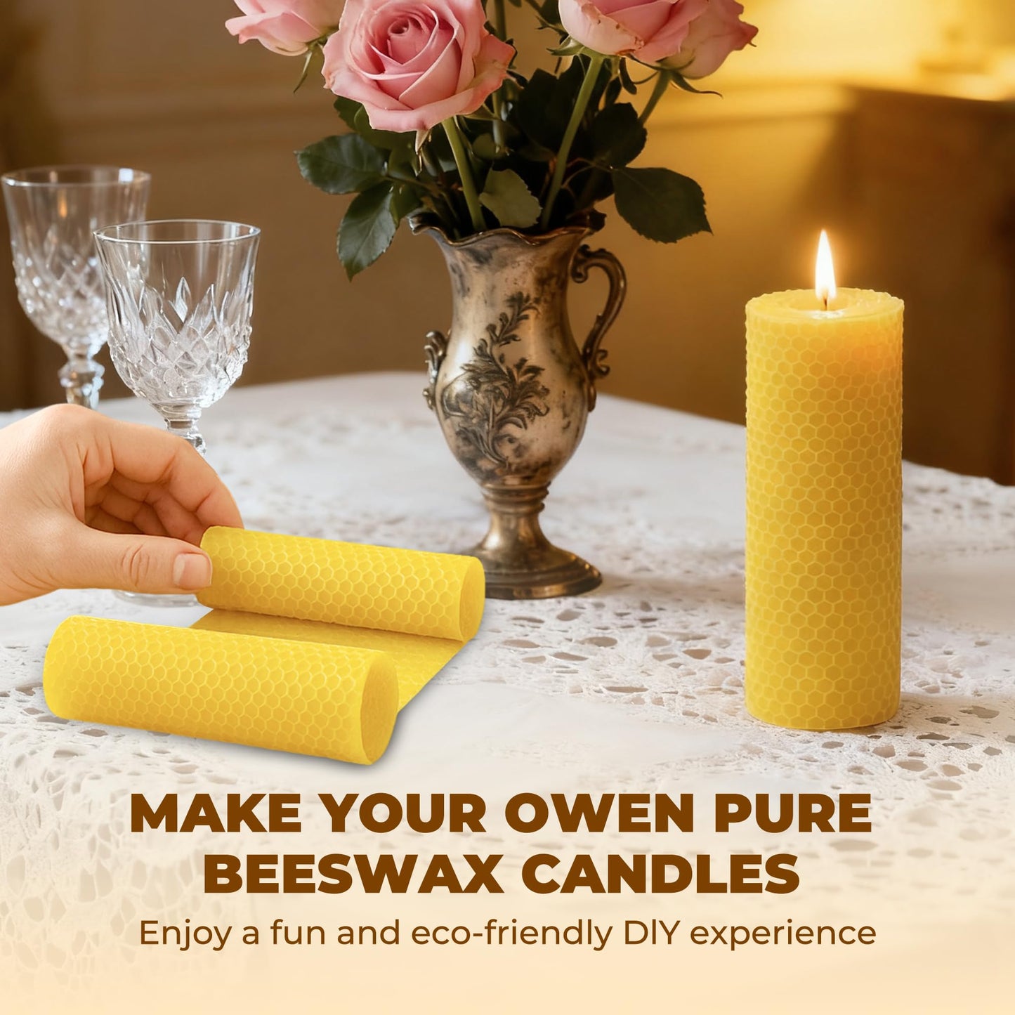 QalryXen 30Pcs Beeswax Foundation Sheets, Natural Honeycomb Wax Sheets for Beekeeping Frames, Easy to Roll for DIY Candle Making & Crafts, 7.7 × 16.3 Inch