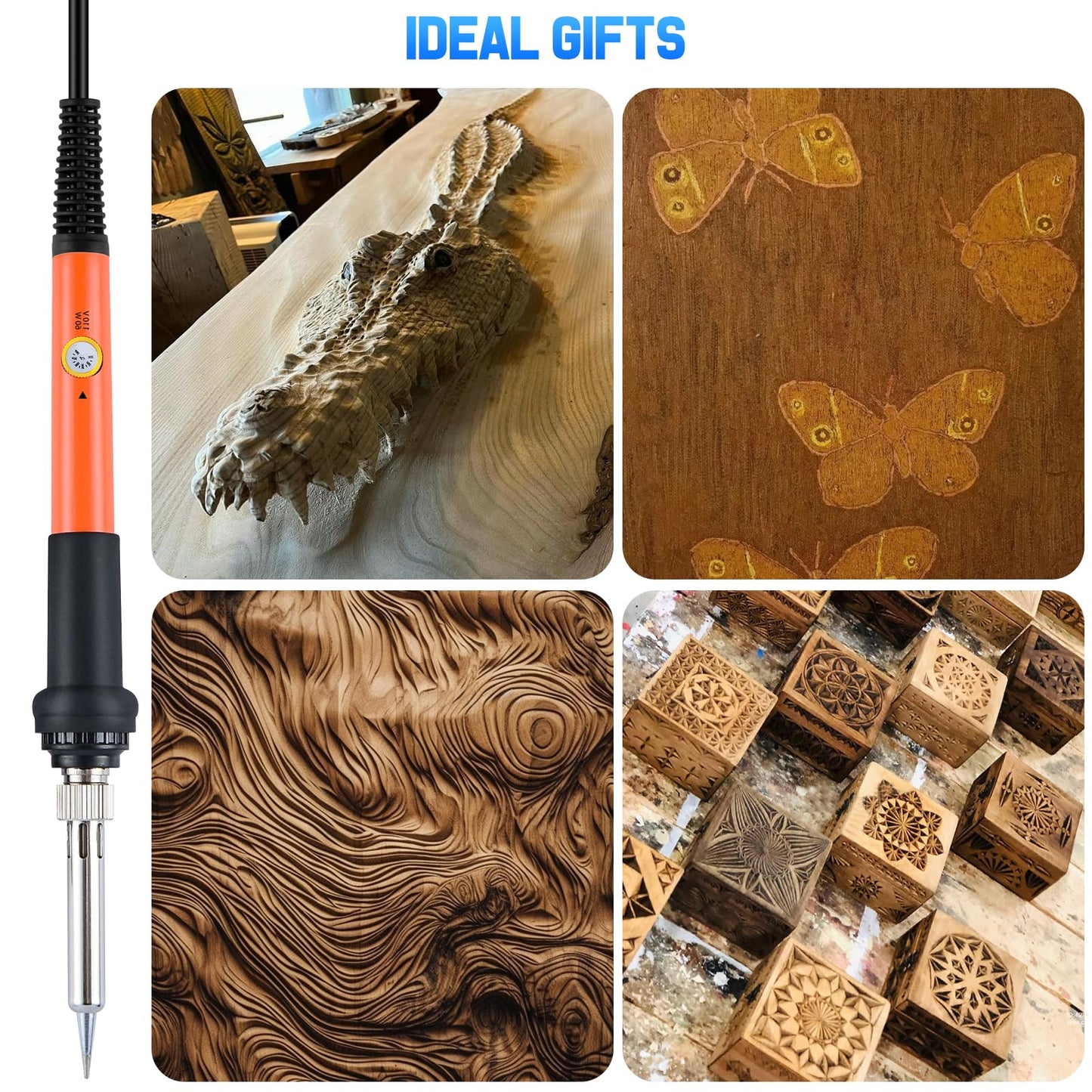 Ninonly 121pcs Wood Burning Tools kit with Gloves,Wood Burning Tool Set with Adjustable Temperature 200~450°C Switch, Professional Pyrography Pen Set for Embossing Carving Soldering