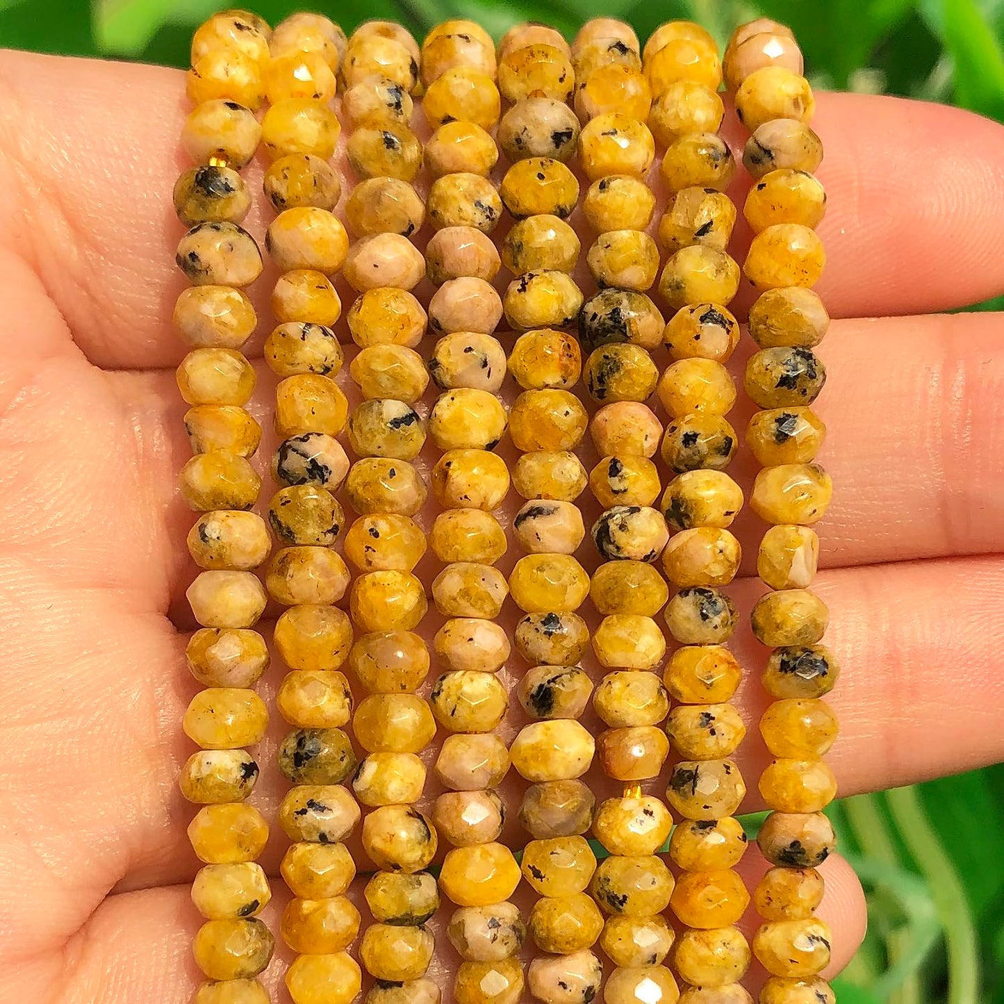 2 String 220PCS 3x5mm Natural Yellow Color Speckled Beads for Jewelry Making, Songxi Facted Loose Gemstone Beads for DIY Bracelet Necklace Making Supplies with Energy Healing Chakra Power