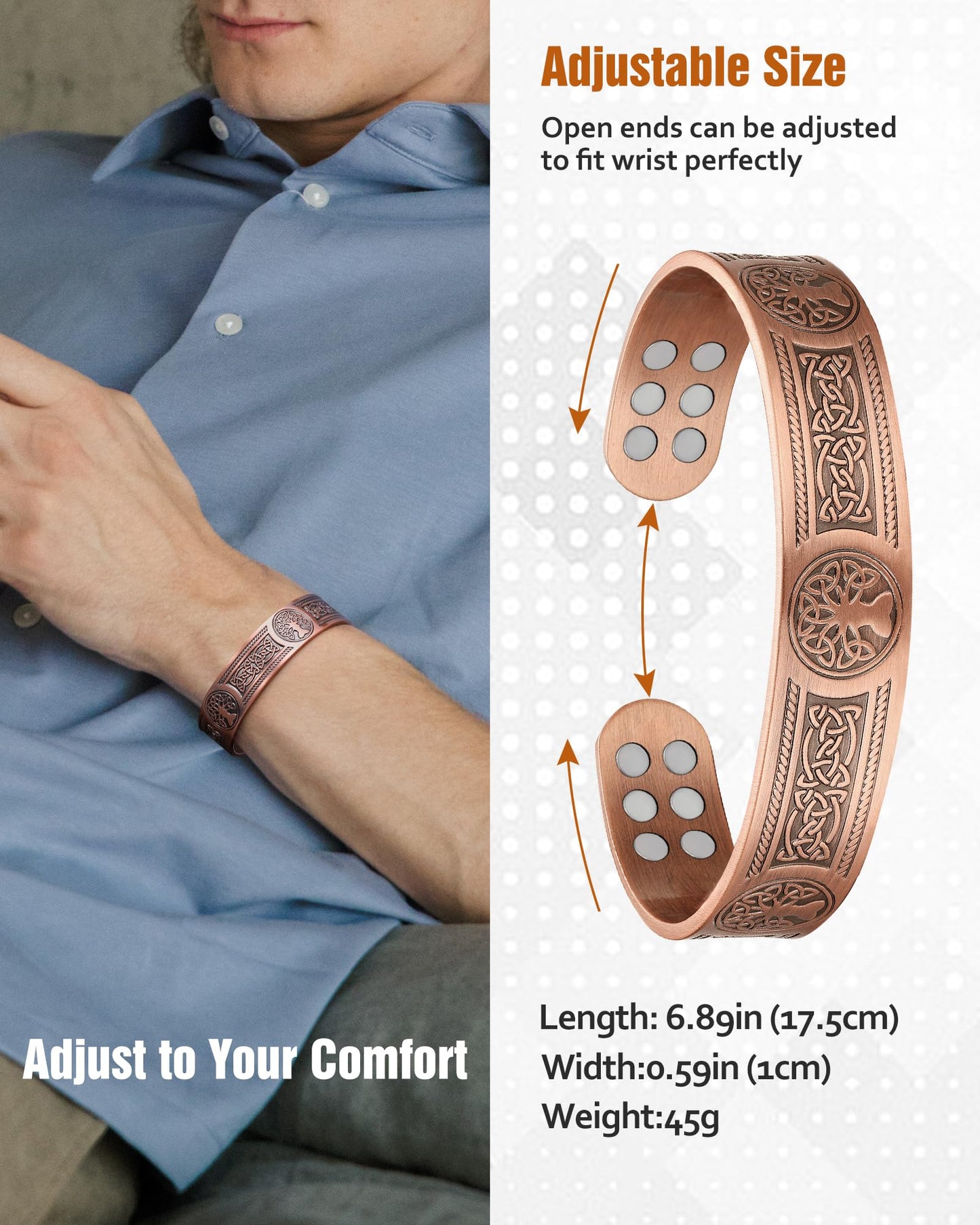 Jecanori Pure Copper Bracelets for Women Men, Magnetic Bracelets with Sizing Tool