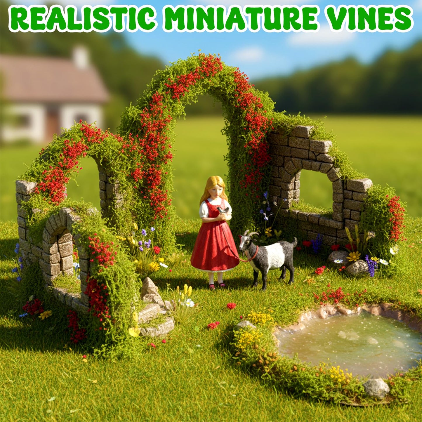 Warmtree Realistic Miniature Vines Simulation Vine Miniature Plants for DIY Mini Model Railway Fairy Garden Architecture Diorama Supplies Scenery Landscape Layout (Red)