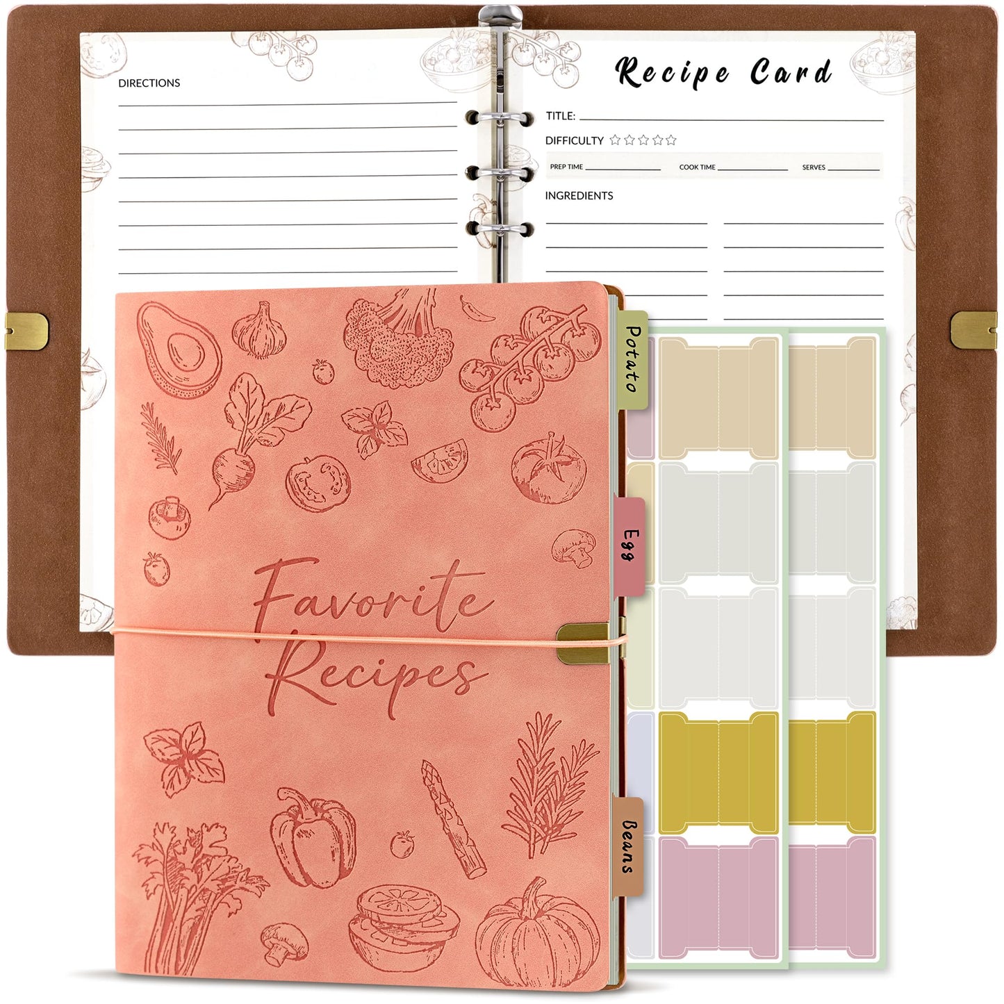 MOOROL Blank Recipe Book Binder to Write in Your Own Recipes,Water Proof Leather Recipe Journal Notebook,Make your Own Favorite Cookbook(Pink)
