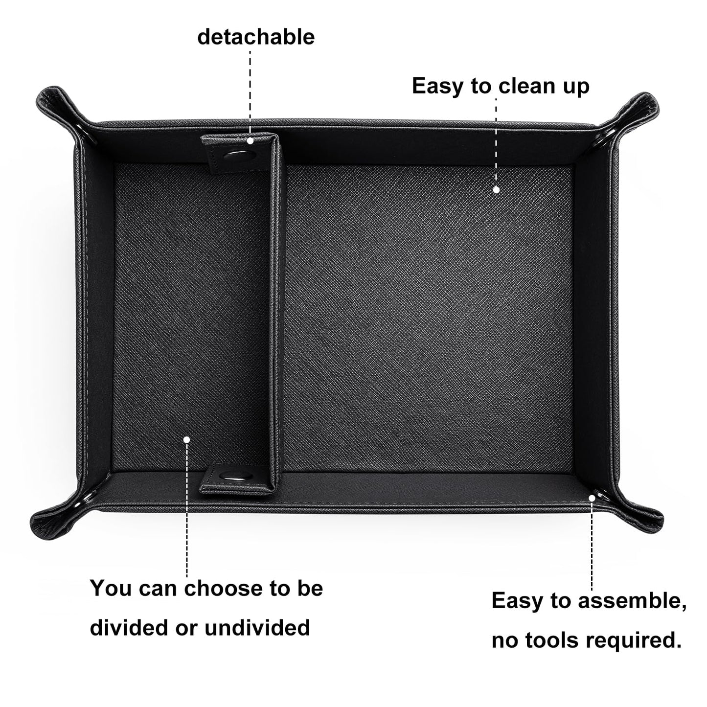 BONNY DODO Valet Tray for Men PU Leather Tray Organizer with Partition, Storage Keys, Watch & Practical Storage for Table Nightstand Living Room Bedroom (Black)