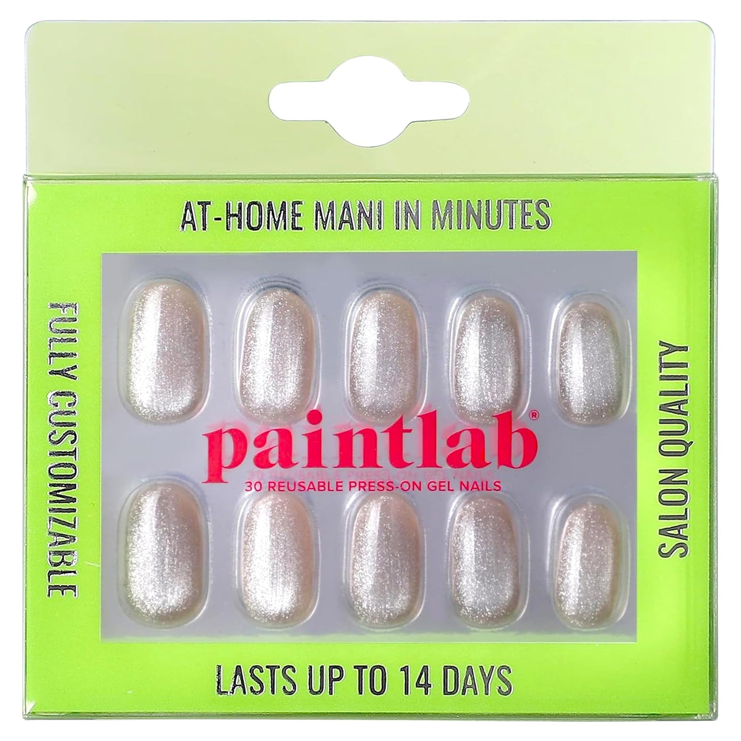 PaintLab Press On Nails - English Rose Cat Eye Short Oval Fake Nails, 30 Nails in 15 Sizes with Glue, Reusable Salon Quality Press On Nails