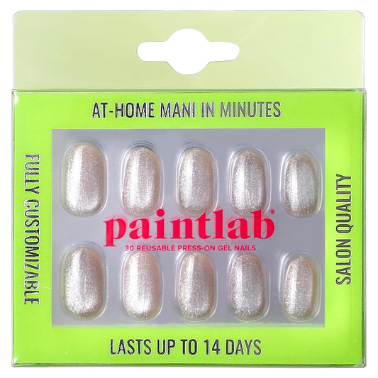 PaintLab Press On Nails - English Rose Cat Eye Short Oval Fake Nails, 30 Nails in 15 Sizes with Glue, Reusable Salon Quality Press On Nails