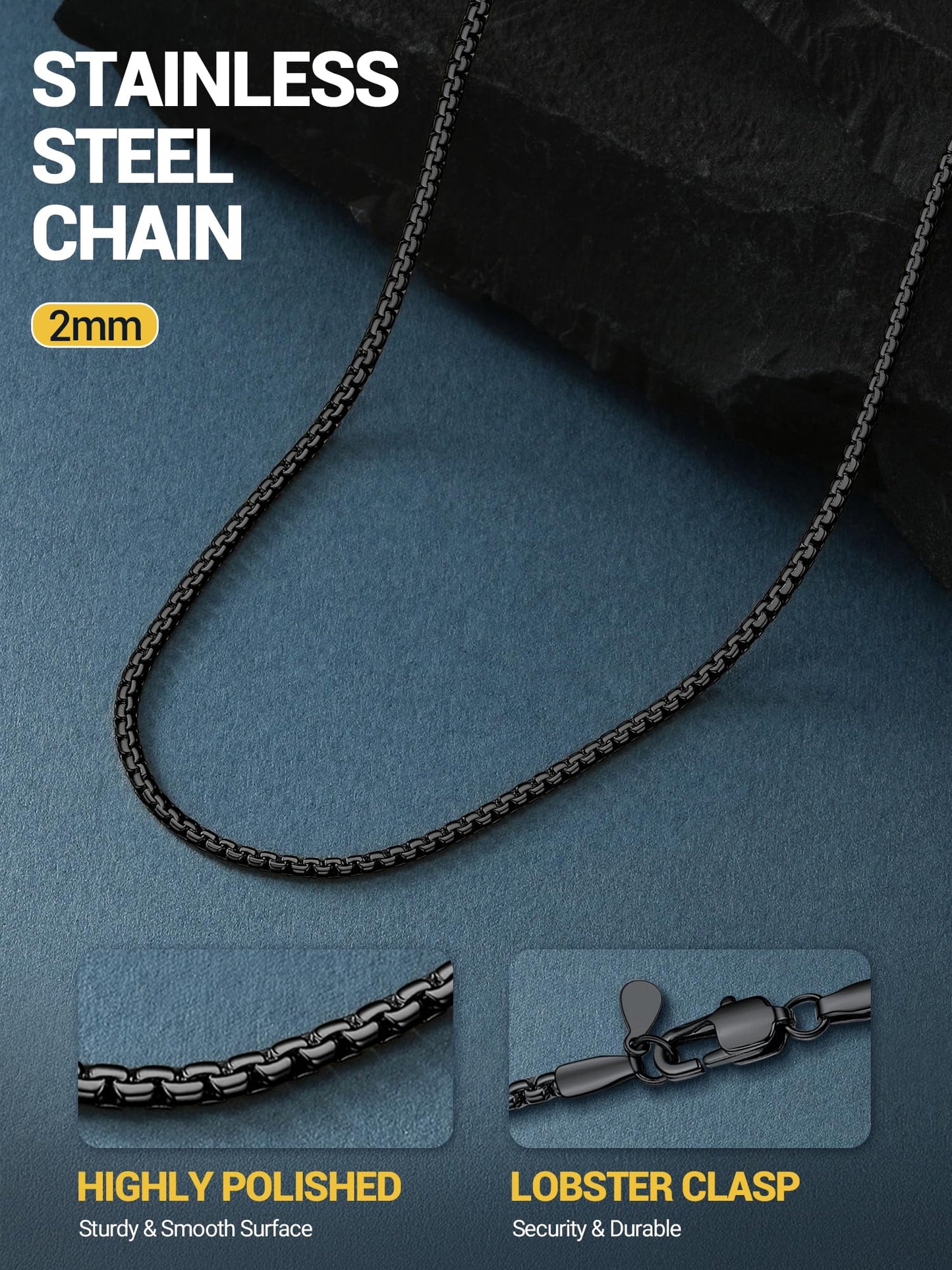 PROSTEEL Black Necklace for Men 2mm Thin Chain No Tarnish Layered Long Necklace 28inch