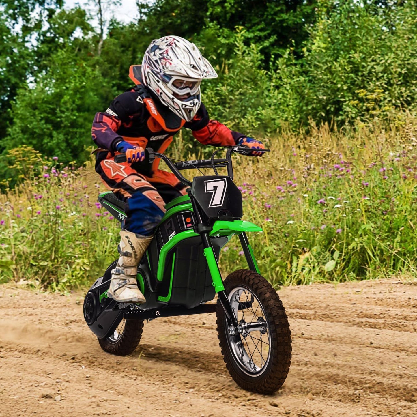 GarveeLife 24V Electric Dirt Bike for Kids 8-14, Motorcycle With Authentic Motocross Geometry, Rear-Wheel Drive, High-Torque Motor, Green