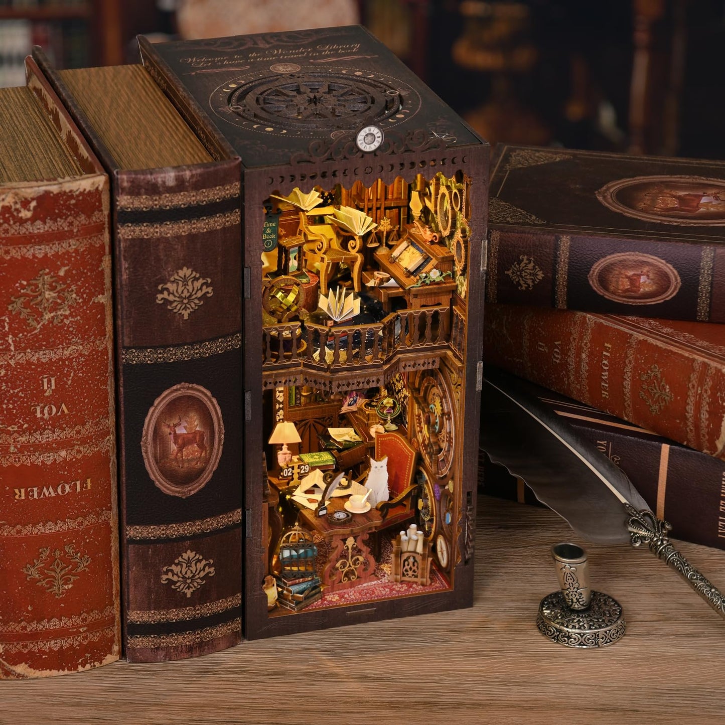 ETKVR Book Nook Kit, Book Nook Kits for Adults DIY Booknook Model Build, DIY 3D Wooden Puzzle Bookend Booknook Bookshelf Insert Miniature Dollhouse Kit for Home Decoration