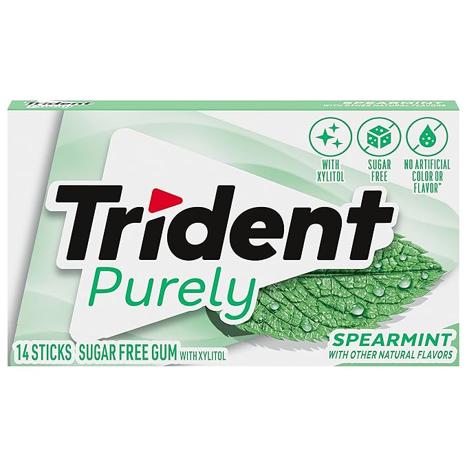 Trident Purely Spearmint Sugar-Free Chewing Gum, 12 Packs of 14 Pieces (168 Total Pieces)