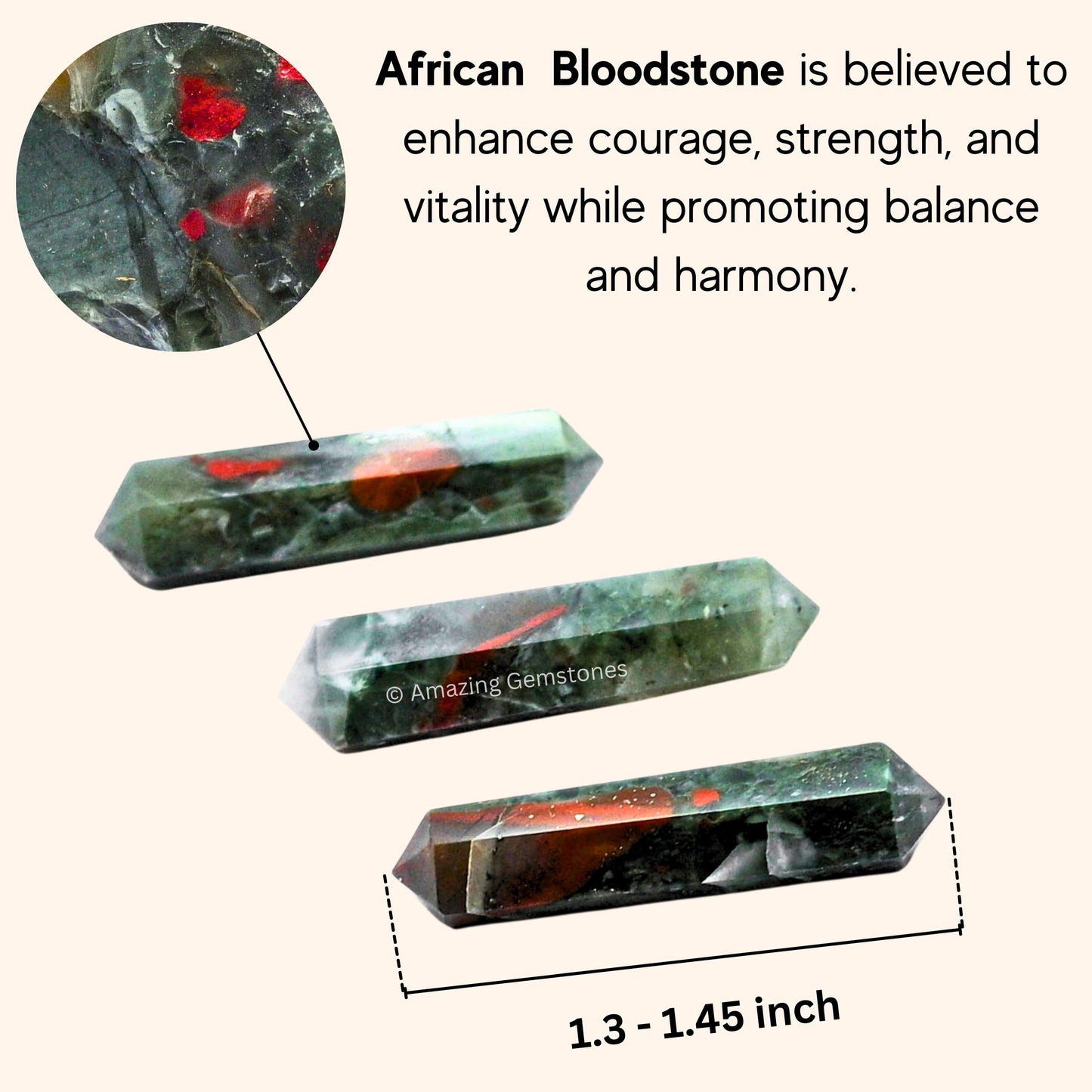 Amazing Gemstone African Bloodstone Crystal Points Bulk Healing Crystals and Stones - Pack of 3 Double Terminated Healing Wand Point Bulk Crystals for Crafts, Crystal Grid, DIY - Premium Crystals