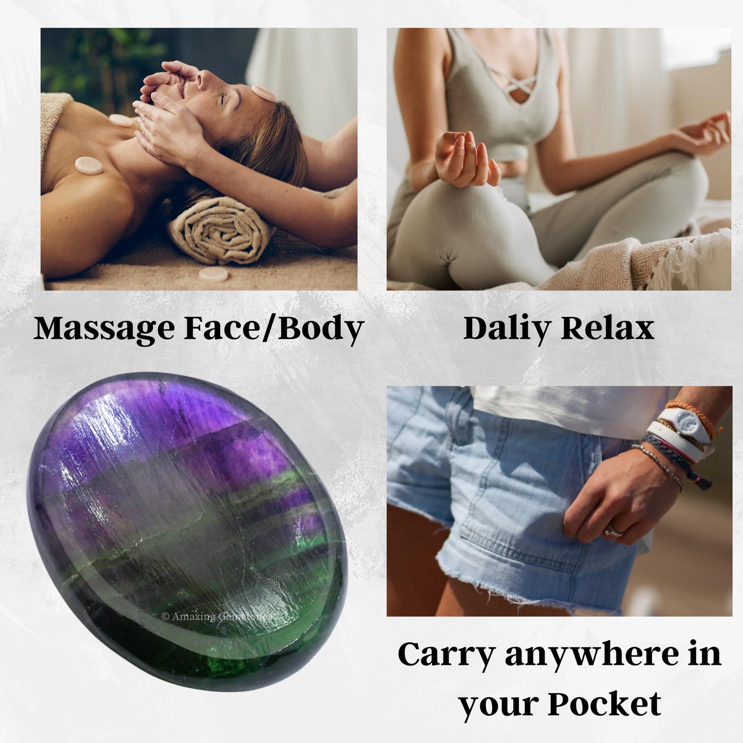 Amazing Gemstone Fluorite Worry Stone and Healing Crystals - Piedra Crystal Fidget for Gift, Meditation, Calming, Relaxation, Stress Relief