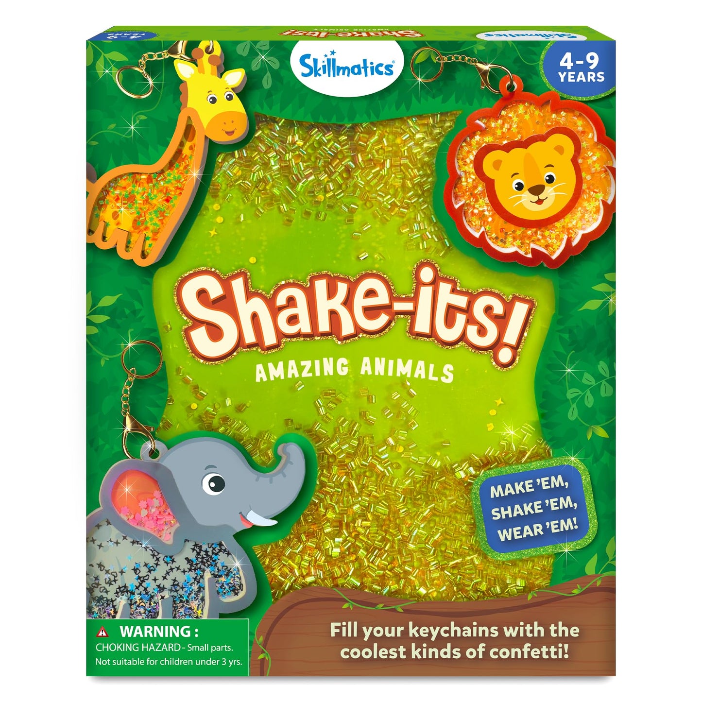 Skillmatics Shake-its – Glitter Craft Kit for Kids, DIY Animal Arts & Crafts with Keychains, Mess-Free Activity, Travel Toy, Birthday Gift for Girls & Boys Ages 4, 5, 6, 7, 8, 9