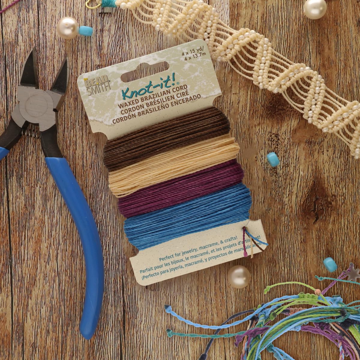 The Beadsmith Knot It Waxed Polyester Cord – Adventures Calling – 0.7mm Diameter – 4 Cords, 15 Yards Each – Make Jewelry, Macrame, Friendship Bracelets and DIY Crafts