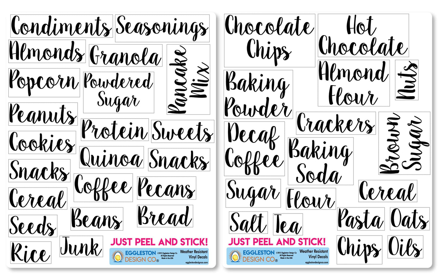 Kitchen Pantry Organization Label Decal Stickers for Jars, Containers, and Canisters Flour, Coffee, Sugar, Tea 40 Pack