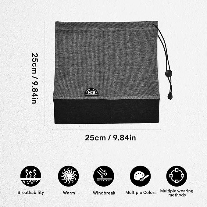 MCTi Neck Gaiter Warmer Winter Fleece Scarves Beanie Hat for Skiing Cycling Elastic Closure