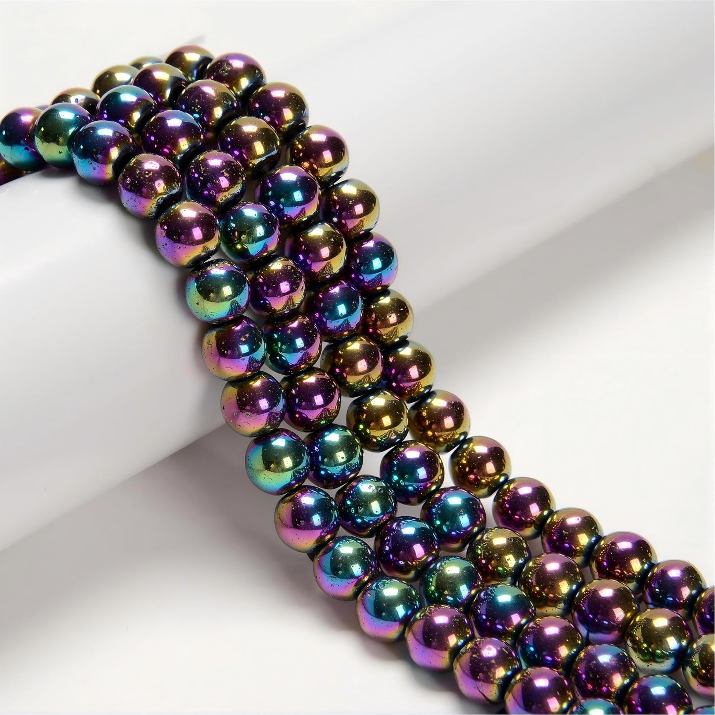 96Pcs 8mm Rainbow Hematite Beads - Smooth Round Healing Gemstone Beads for Jewelry Making, DIY Crafts, Beading Bracelets