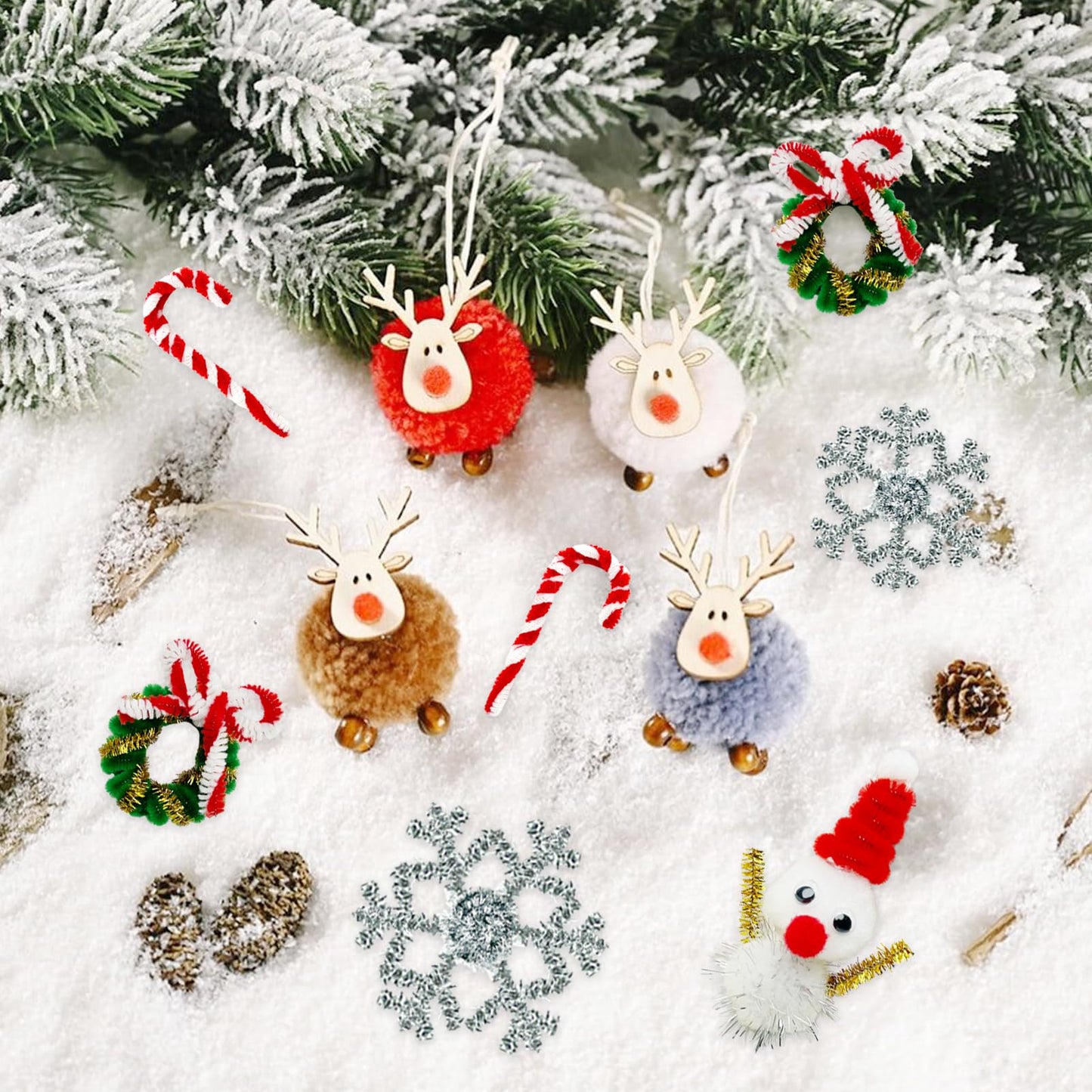 540 Pcs Christmas Pipe Cleaners Crafts Set Including 240 Pcs Pipe Cleaners for Crafts, 200 Pcs Pom Poms, 100 Pcs Self Adhesive Wiggle Googly Eyes for DIY Art and Craft Supplies