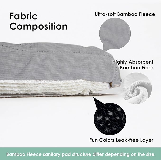 wegreeco 6 Pcs Reusable Menstrual Pads, Ultra Absorbent Cloth Pads for Heavy Flow, Sanitary for Teens, Women, Nonslip, Grey Inner, Black Outer, X-Large