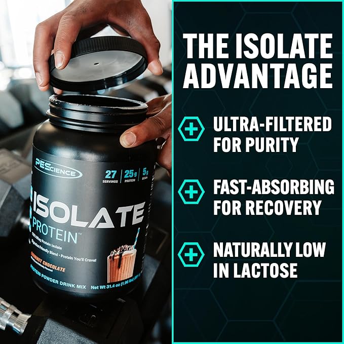 PEScience Isolate Whey Protein Powder, Gourmet Chocolate, 27 Servings, 100% Whey Protein Isolate, Low Carb, Fast Absorbing, Post Workout, Clean Protein for Women and Men