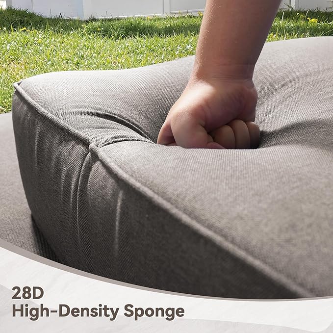 Luxury 6" Outdoor Cushions for Patio Furniture, 24x24x6" Thick Seat Cushion Set of 4, Fade Resistant Couch Chair Replacement Cushions High Density Deep Wicker Chair Cushion w/ Removable Cover Gray