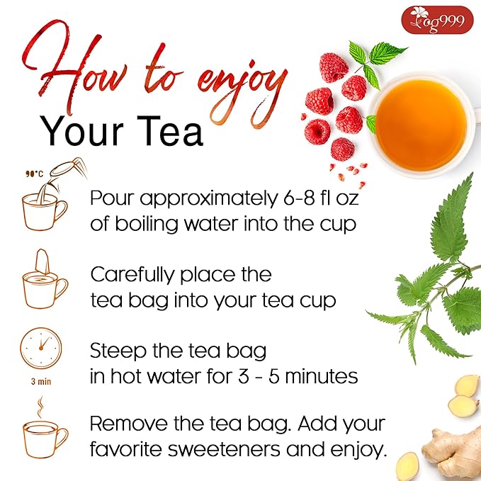 TOG999, 60 Tea Bags for Hormone Balance Menstrual Cycle Support, 100% Natural & Pure from Red Raspberry Leaves with Spearmint Flavor. Natural Material Tea Bags. No Sugar, No Caffeine, Vegan.