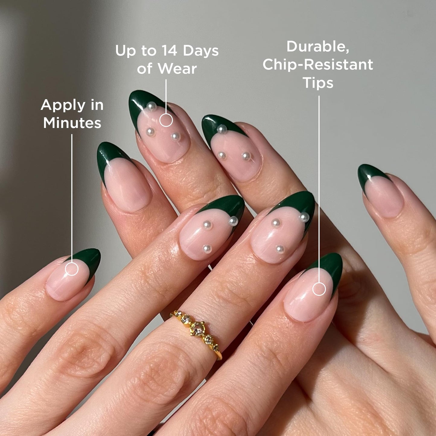 PaintLab Press-On Nails Manicure Kit, Forest Green Almond, 30-Piece Set, Long-Lasting Fake Nails with Glue, File, Prep Pad & Cuticle Stick