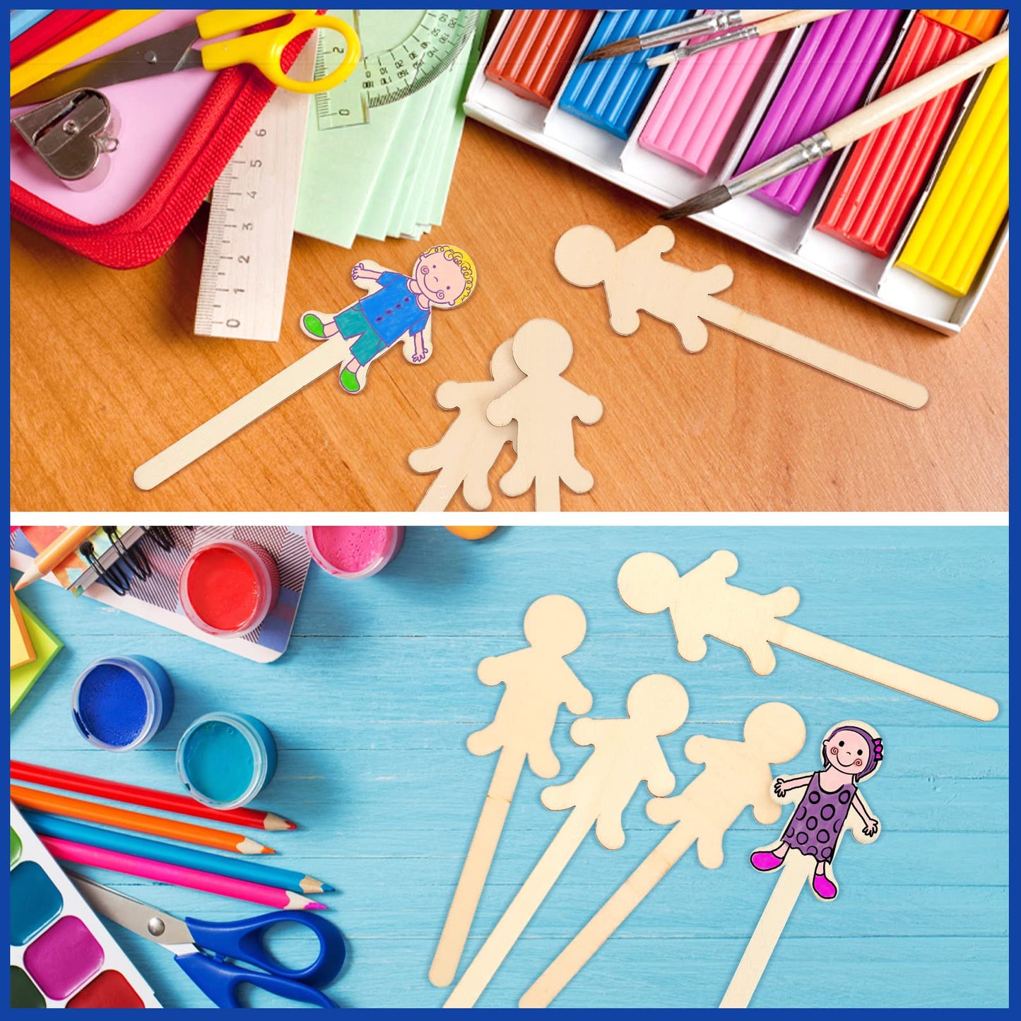 Sintuff 150 Pcs People Craft Sticks 5.3 Inch Jumbo People Shaped Craft Sticks Natural Wooden Craft Sticks for Student DIY Project Making Classroom Home Decoration Craft
