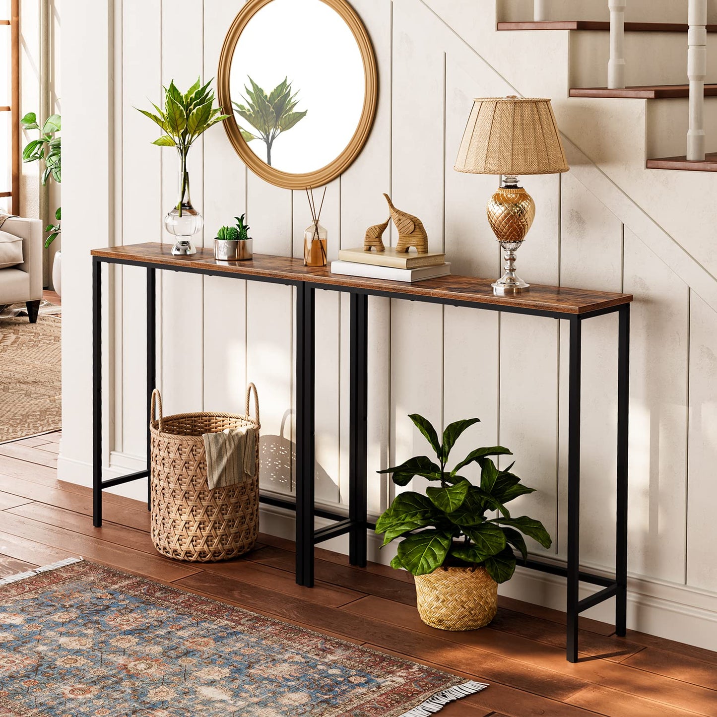 HOOBRO Narrow Console Table Bundle, Small Entryway Table with Storage, Sofa Side Display Table, for Hallway, Bedroom, Living Room, Foyer BF75XG01-BF66XG01