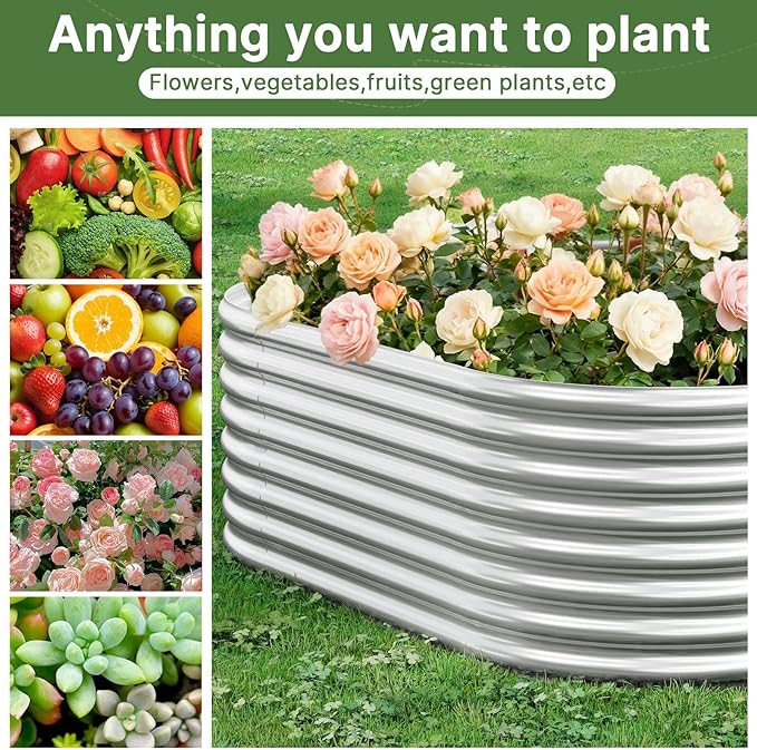 2 PCS Tall 8x4ft Galvanized Raised Garden Bed Outdoor, Metal Garden Bed for Vegetables, Above Ground Garden Box for Flower, Steel Raised Beds for Gardening