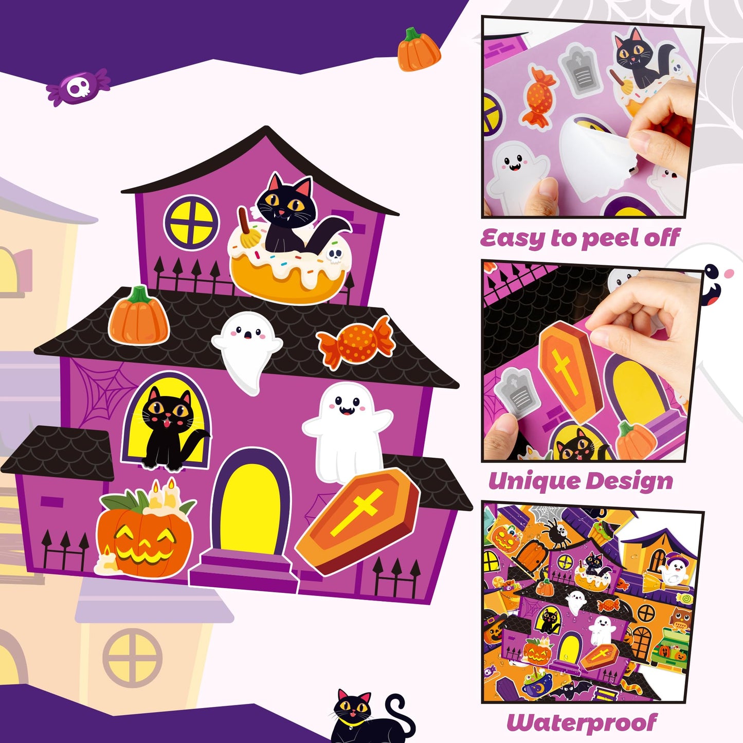 CY2SIDE Halloween Haunted House Stickers - 24 Set Make A Haunted House Craft Kits for Kids, DIY Halloween House Scene With Witch Sticker, Class Activity