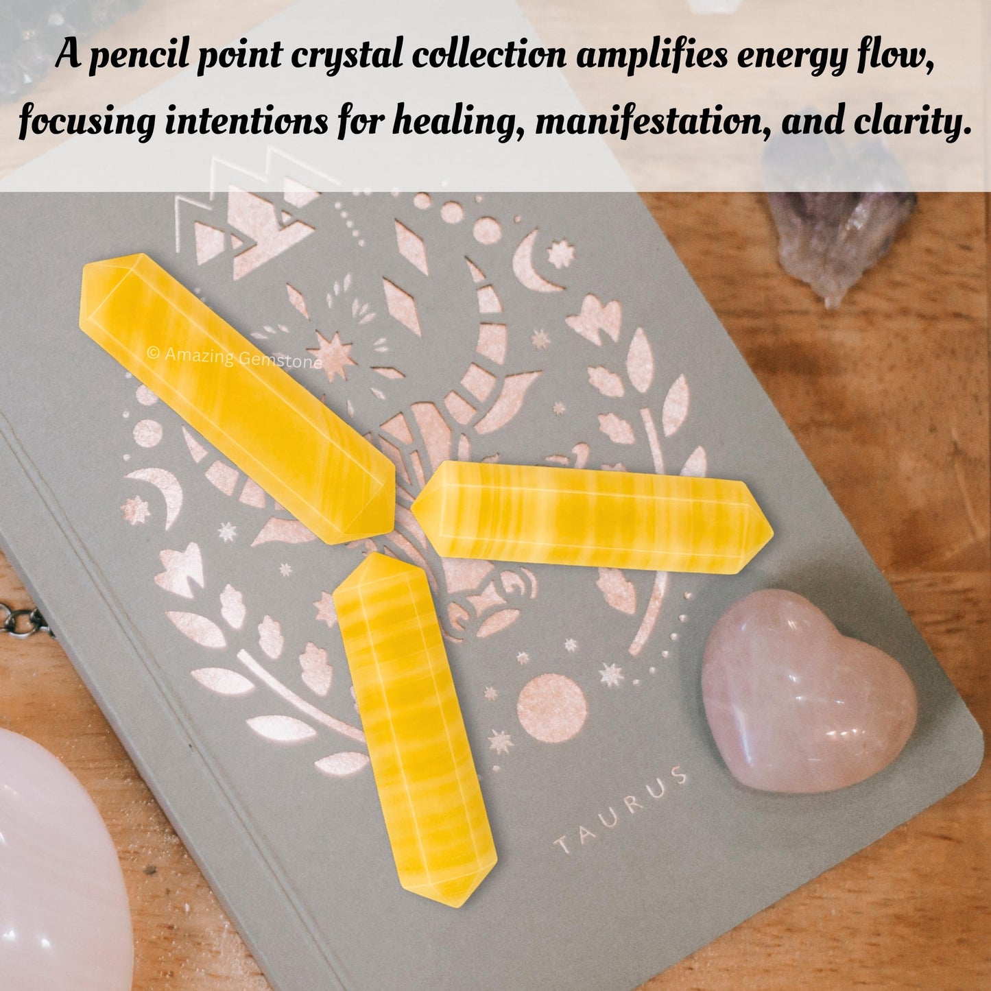 Amazing Gemstone Yellow Calcite Crystal Points Bulk Healing Crystals and Stones - Pack of 3 Double Terminated Healing Wand Point Bulk Crystals for Crafts, Crystal Grid, DIY - Premium Crystals
