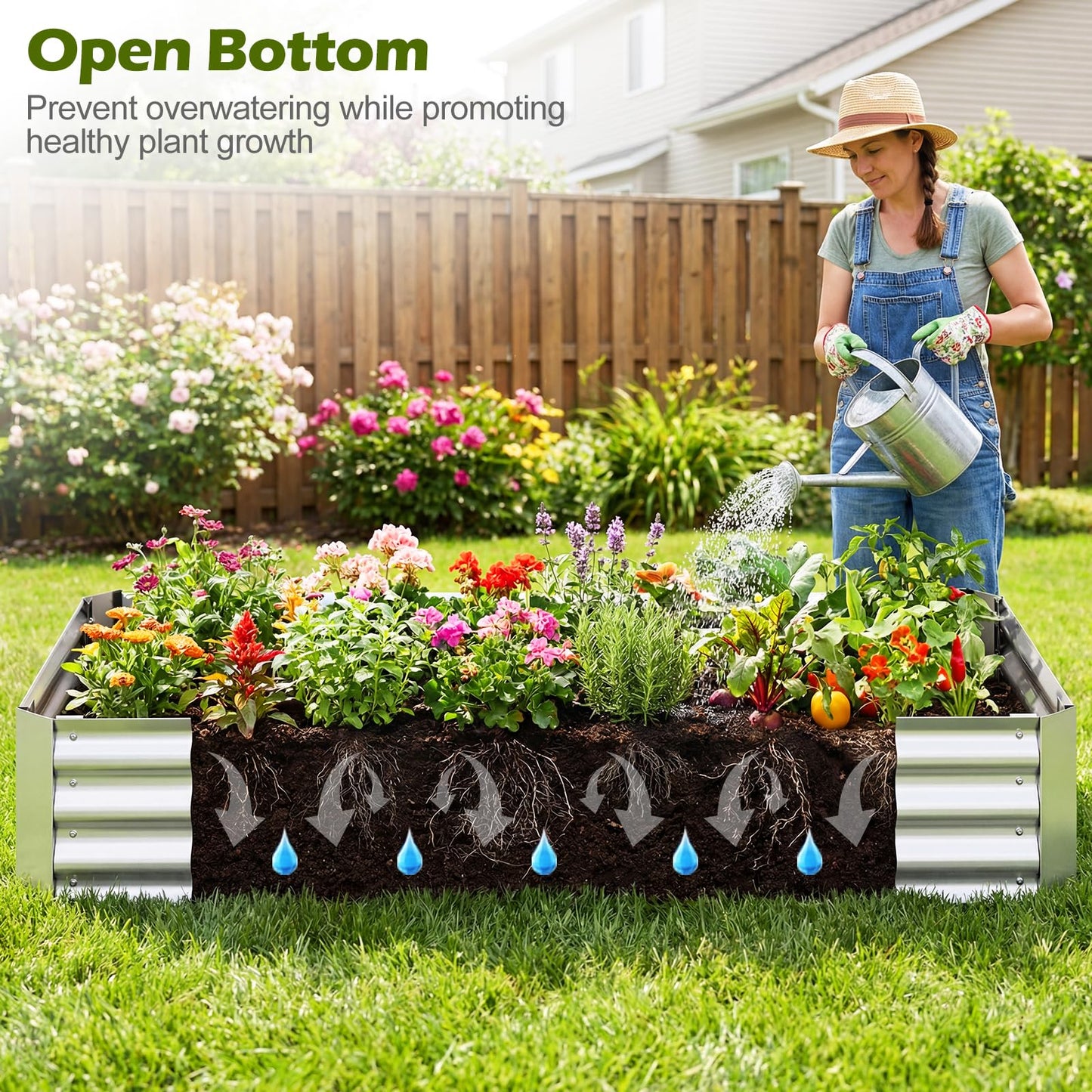 S AFSTAR Raised Garden Bed with Cover, 6FT x 3FT x 3FT Galvanized Bottomless Garden Bed with Greenhouse, Dual 2-Tier Roll-Up Windows, Easy Venting & Watering, Outdoor Metal Planter Box Kit with Cover