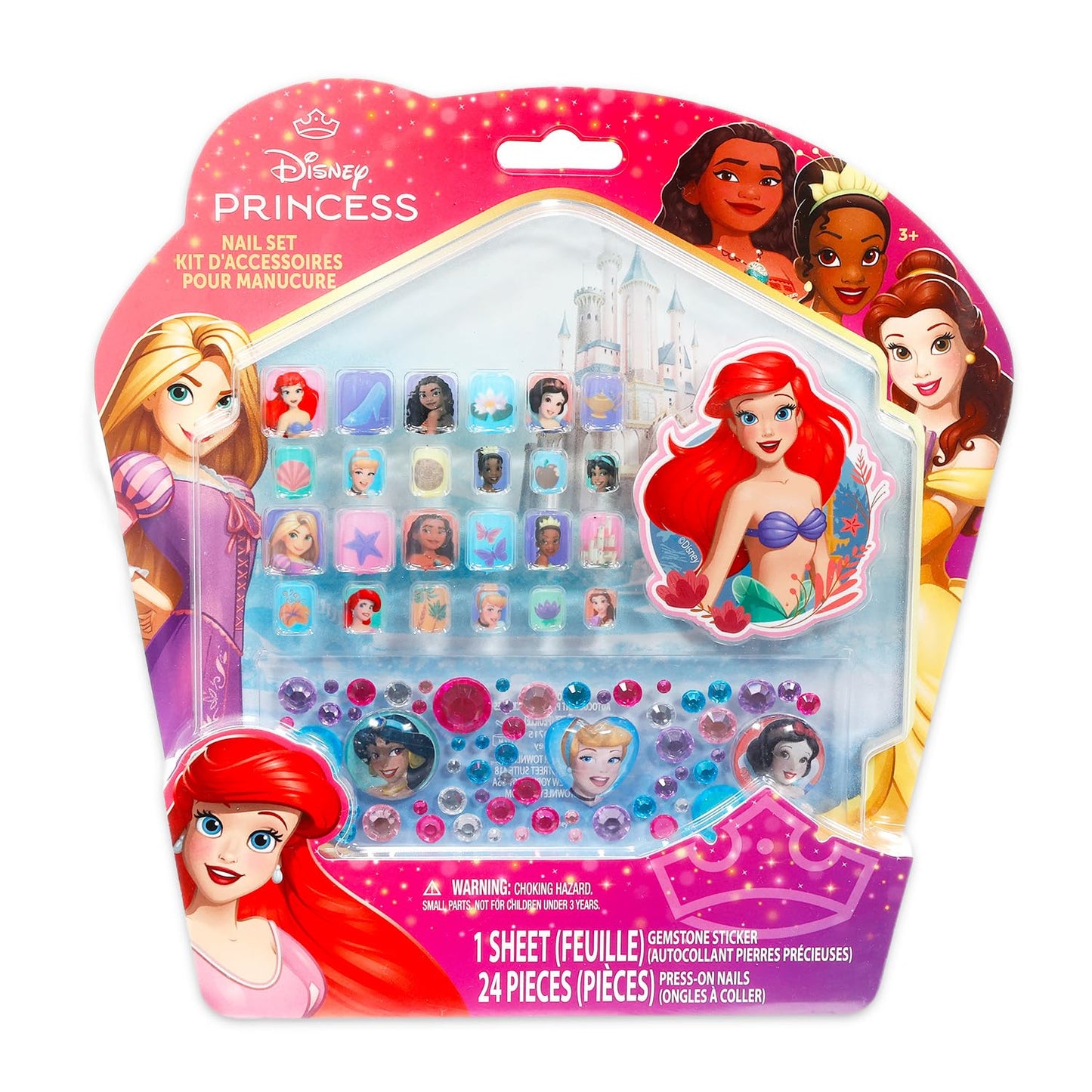 Disney Princess Press-On Nails Manicure Set for Kids - Bundle with 24 Stick-On Nails, Rhinestones, Gemstone Nail Stickers, More | Disney Princess Manicure Kit for Girls
