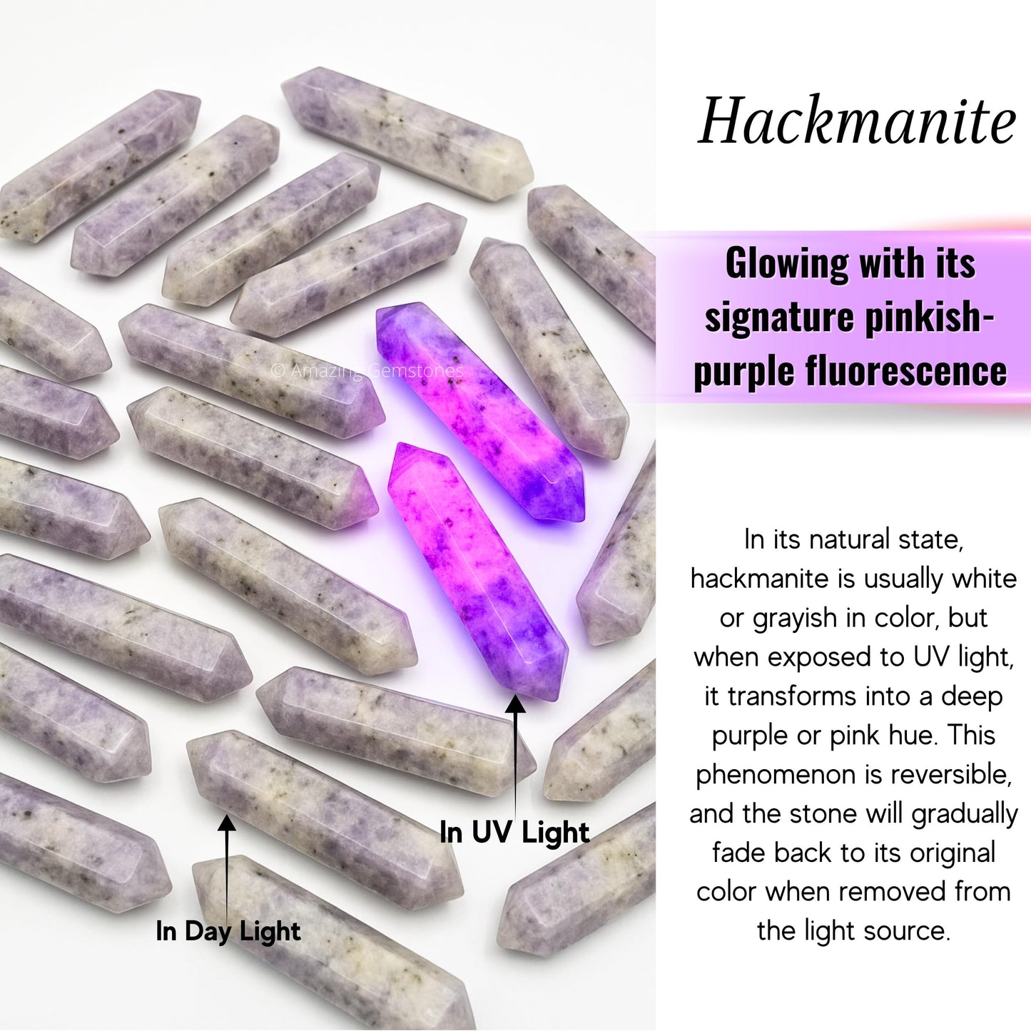 Amazing Gemstone Hackmanite Crystal Points Bulk Healing Crystals - Pack of 3 Double Terminated Healing Wand Point Bulk Crystals for Crafts, Crystal Grid - Premium Crystals for Beginners Gifts