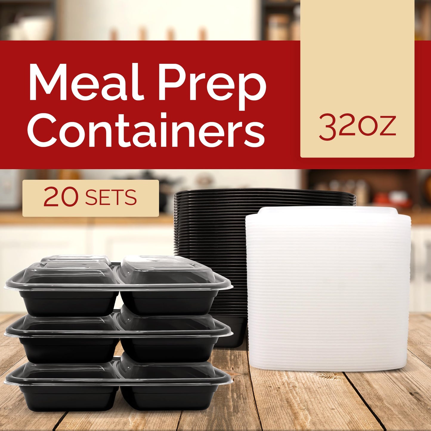 Reli. Meal Prep Containers 32 oz (20 Pack) 3 Compartment Meal Prep Containers Reusable, Microwave Safe | Plastic Togo Box for Food | Mealprep Box for Takeout, To Go, Leftover, Food