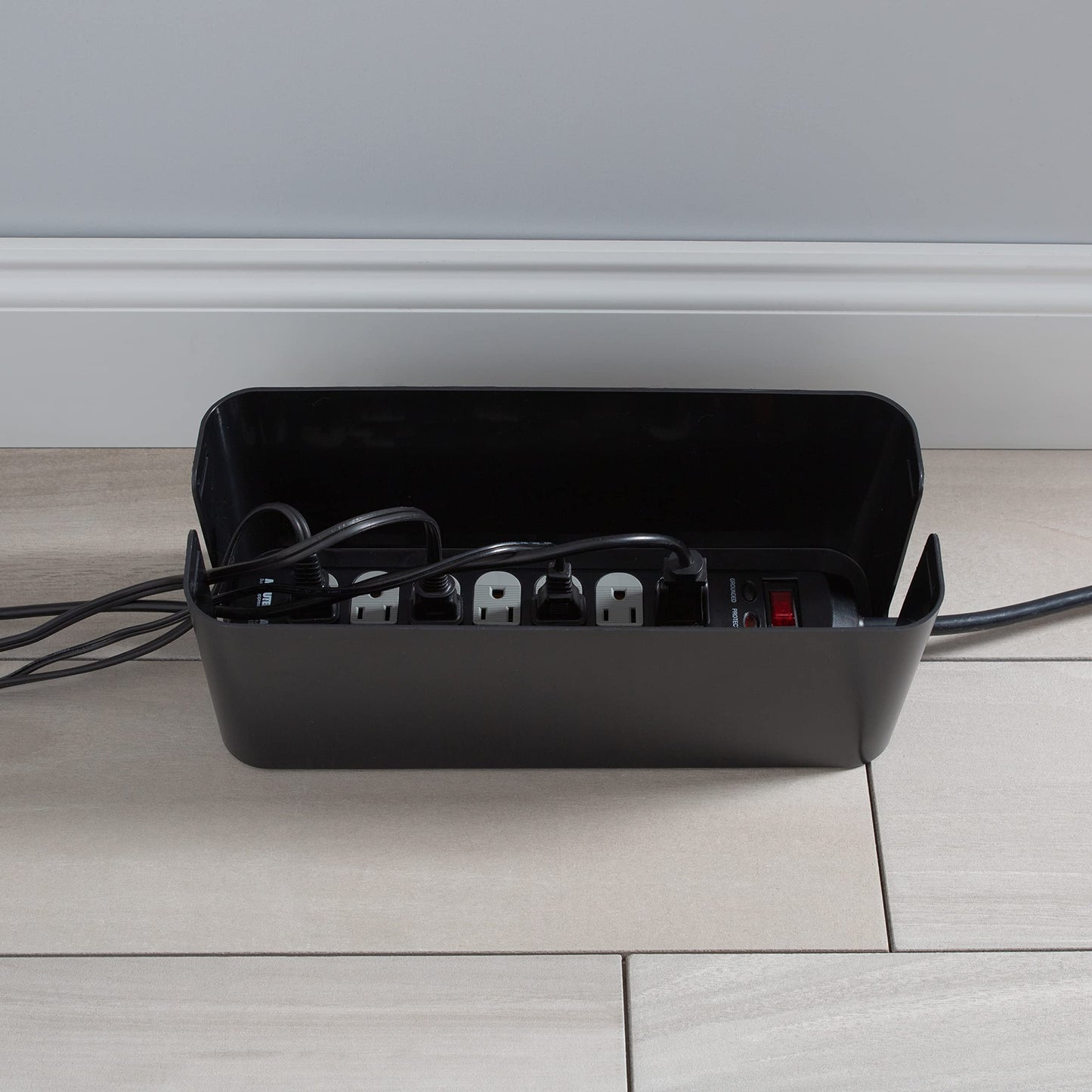 Simplify 2 Pack Cable Organizer Box | Multi-sized | Hidden Storage with Lid | Chargers & Wires | Computer & TV Cords | Black